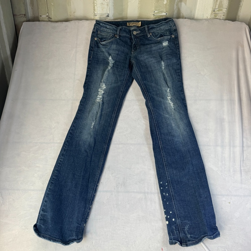 Just USA Bootcut Jeans Womens 7 Blue Splatter Denim Cotton Stretch Distressed